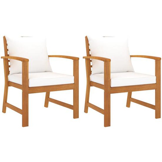 Chaises de jardin lot de 2 et coussin crème Bois acacia massif