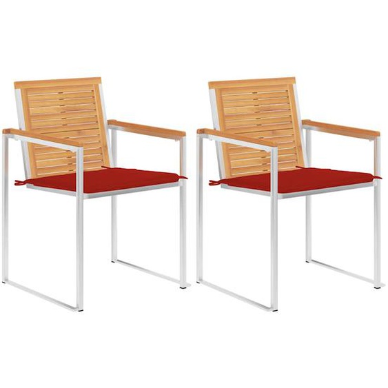 Chaises de jardin avec coussins lot de 2 Teck solide et acier