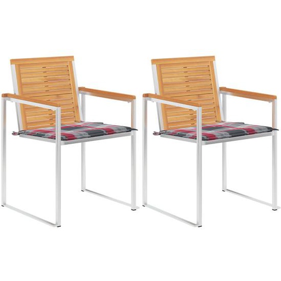 Chaises de jardin avec coussins lot de 2 Teck solide et acier