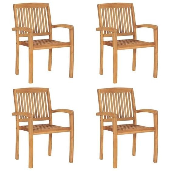 Chaises de jardin empilables en bois de teck solide - VIDAXL - Marron - 60 x 575 x 90 cm - Pour 4 personnes
