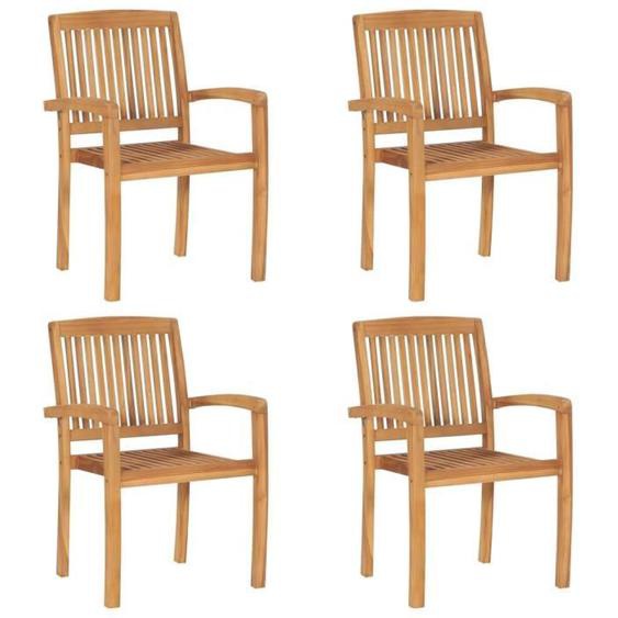 Chaises de jardin empilables en bois de teck solide - VIDAXL - Marron - 60 x 575 x 90 cm - Pour 4 personnes