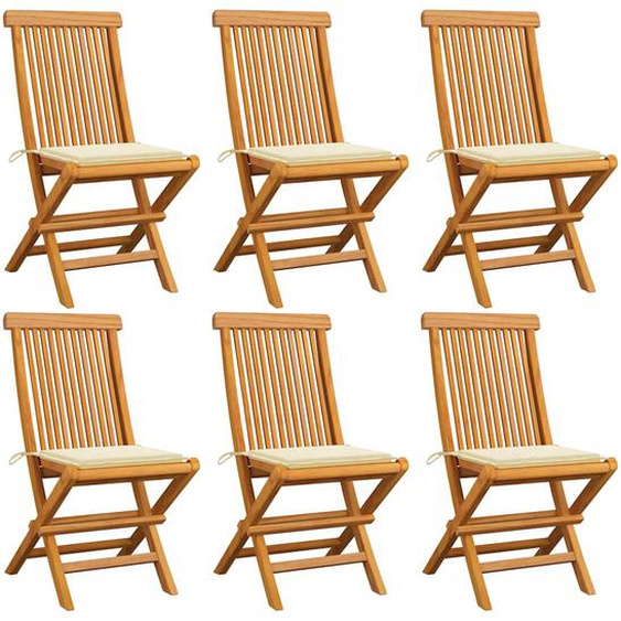 Chaises de jardin et coussins crème lot de 6 Bois teck massif