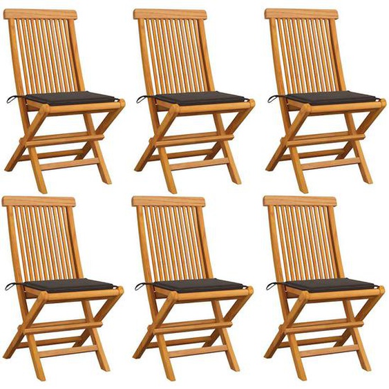 Chaises de jardin et coussins taupe lot de 6 Bois teck massif