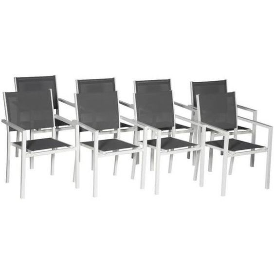 Lot de 8 chaises en aluminium blanc - textilène gris