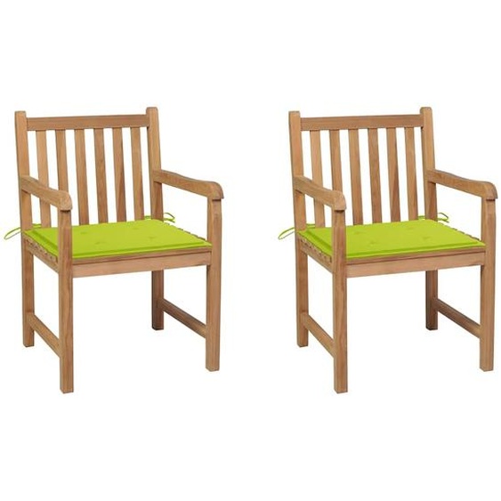 Chaises de jardin lot de 2 avec coussins vert vif Teck massif