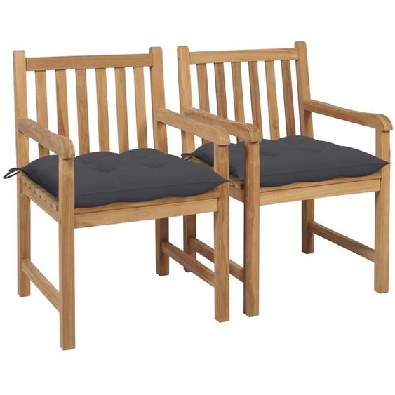 Chaises de jardin lot de 2 et coussins anthracite Bois de teck