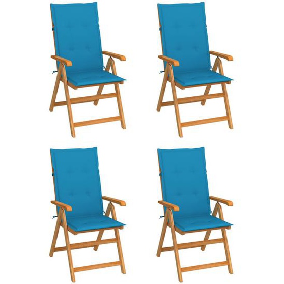 Chaises de jardin lot de 4 avec coussins bleu Bois teck solide