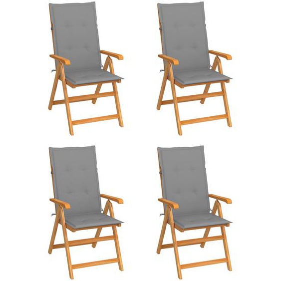 Chaises de jardin lot de 4 avec coussins gris Bois teck solide