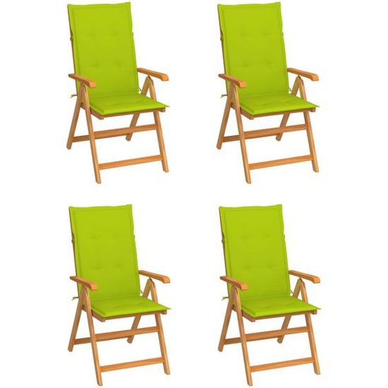Chaises de jardin lot de 4 avec coussins vert vif Bois de teck