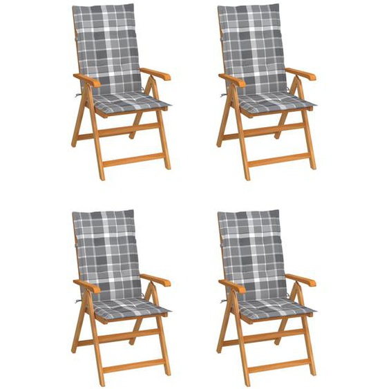 Chaises de jardin lot de 4 coussins à carreaux gris Teck solide