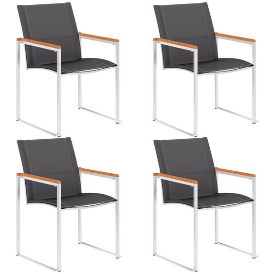 Chaises de jardin lot de 4 Textilène et acier inoxydable Gris