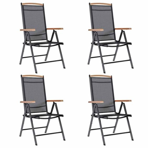 Chaises de jardin pliables lot de 4 aluminium et textilène noir