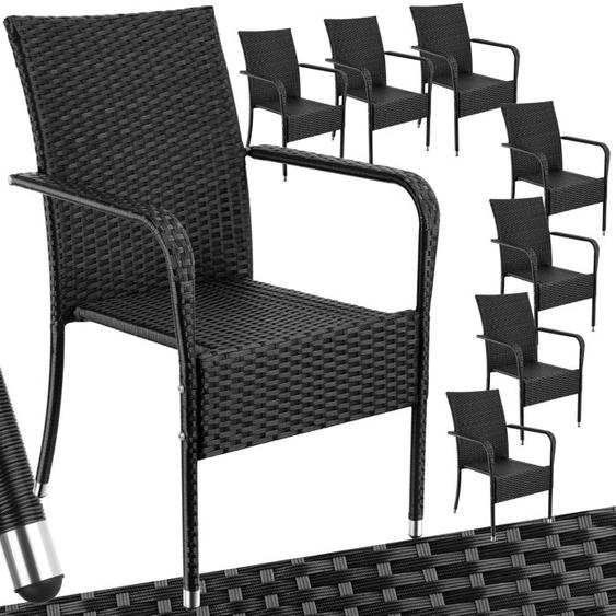 Chaises de jardin - TECTAKE - Lot de 8 fauteuils de repas dextérieur en rotin résistants aux UVs 58 x 67 x 90 cm - Noir