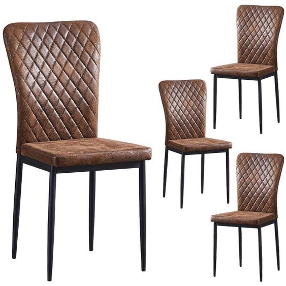 Chaises de salle à manger - Chaises - Design ergonomique - Jambes noires - Sans accoudoirs - Marron - En similicuir