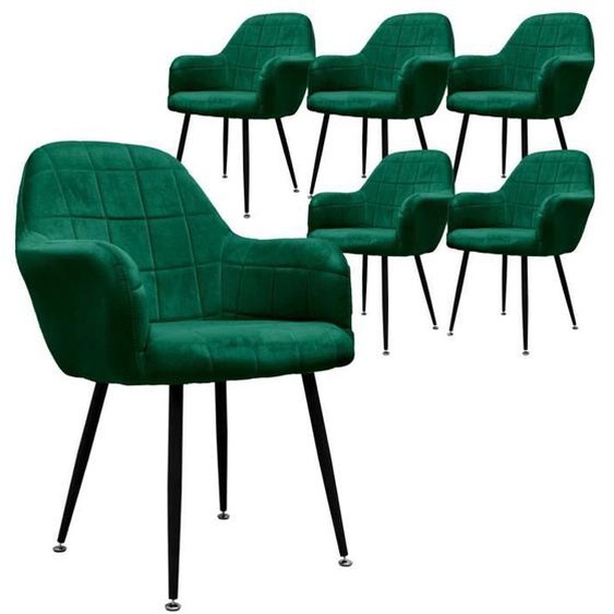 Chaises de Salle à Manger - ML-Design - Vert Foncé - Rétro - Rembourrées Velours - Pieds Métal Noir