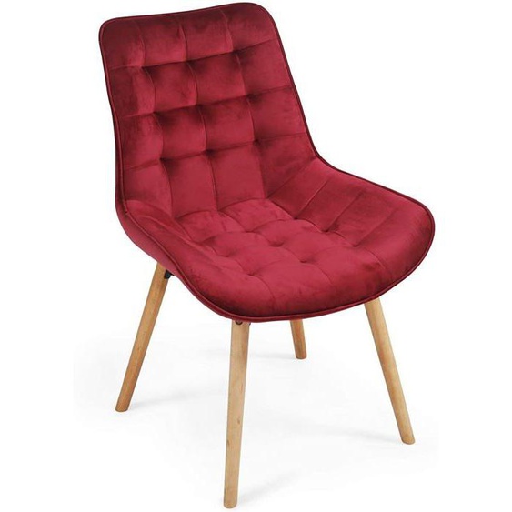 Chaises de salle à manger - Vintage - Lot de 4 - Pieds en bois de hêtre - Velours rouge foncé - Confort optimal
