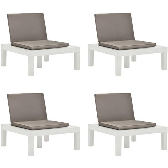 Chaises de salon de jardin et coussins lot de 4 Plastique Blanc