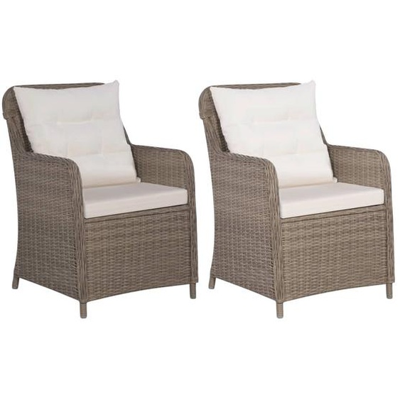 Chaises dextérieur avec coussins 2 pcs Résine tressée Marron