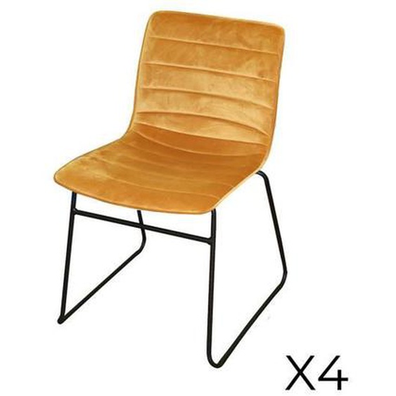 Chaises en velours côtelé jaune - NETS - Lot de 4 - Style industriel
