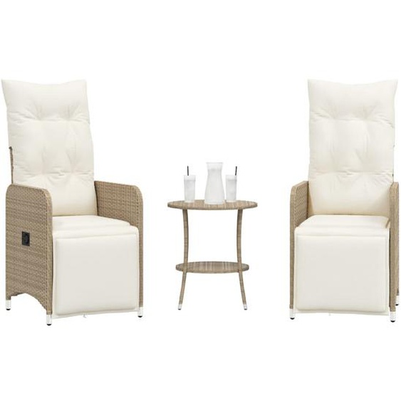 Chaises inclinables de jardin lot de 2 avec table beige rotin