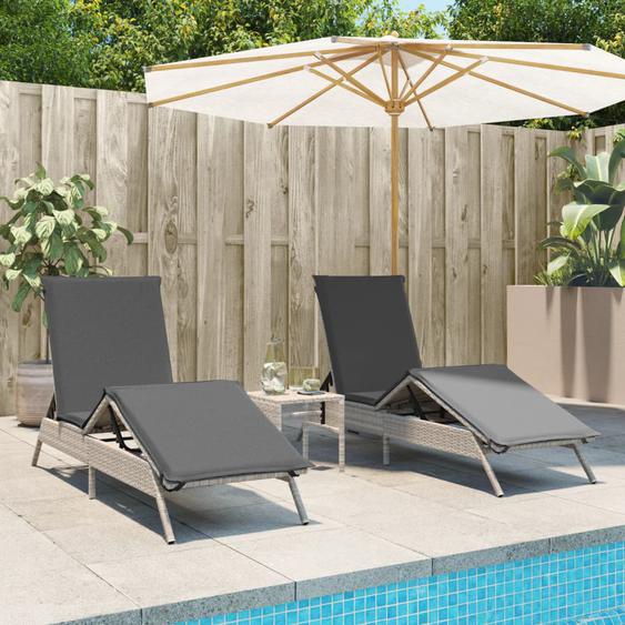 Chaises longues avec coussins lot de 2 gris résine tressée