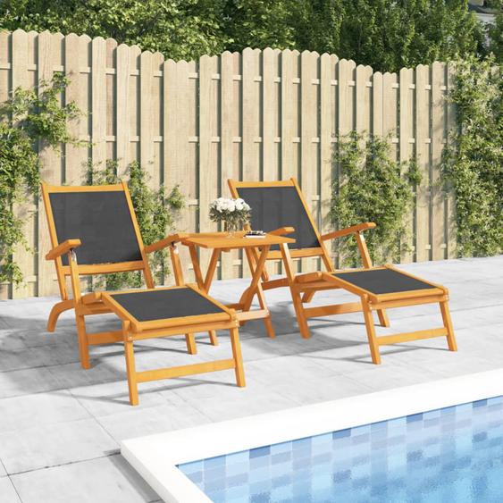 Chaises longues dextérieur et table Acacia massif et textilène