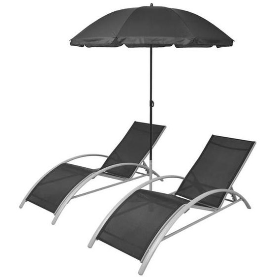 Chaises longues et parasol aluminium noir