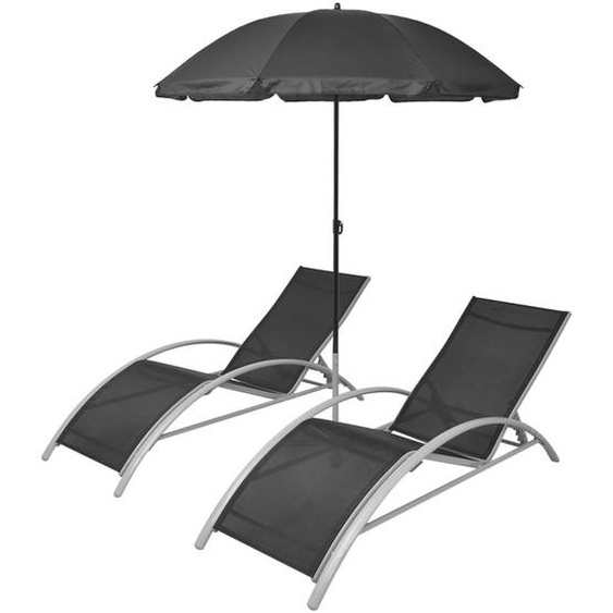 Chaises longues et parasol Aluminium Noir