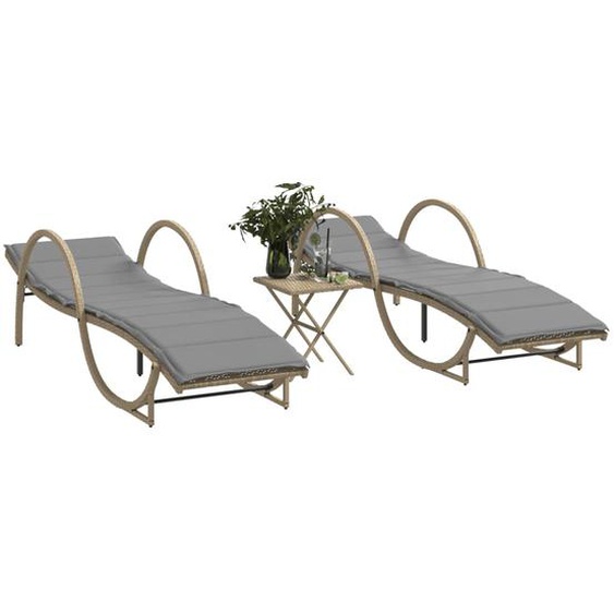Chaises longues lot de 2 avec table beige résine tressée