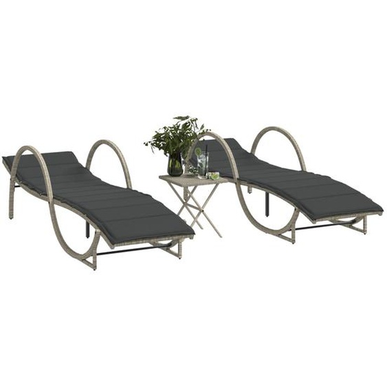 Chaises longues lot de 2 avec table gris clair résine tressée