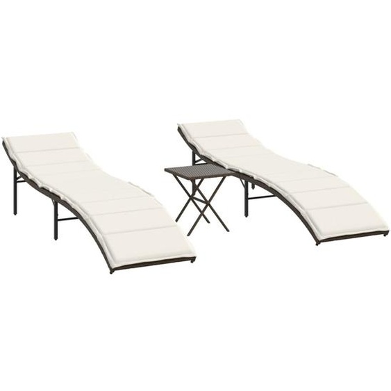 Chaises longues lot de 2 avec table marron résine tressée