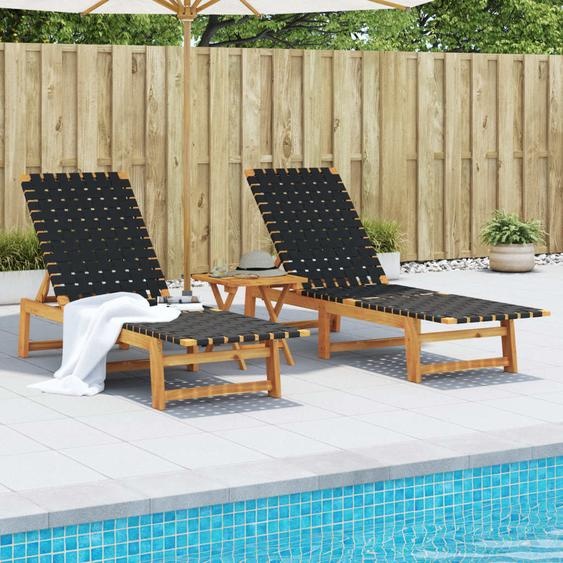 Chaises longues lot de 2 avec table noir bois massif dacacia