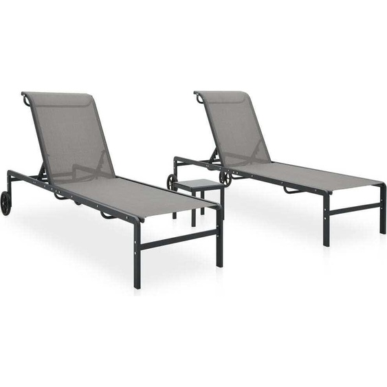 Chaises longues lot de 2 avec table Textilène et acier