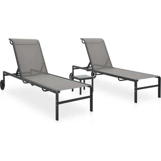 Chaises longues lot de 2 avec table Textilène et acier