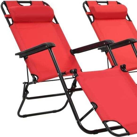 Chaises longues pliables 2 pcs avec repose-pied Acier Rouge