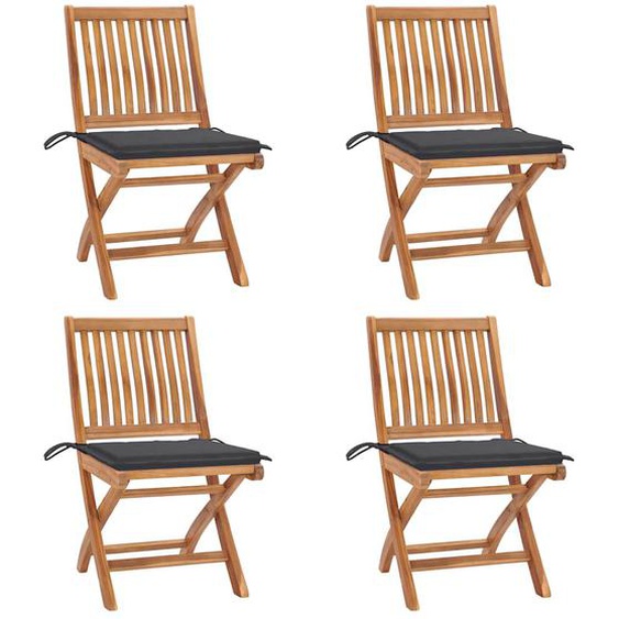 Chaises pliables de jardin avec coussins lot de 4 Teck solide