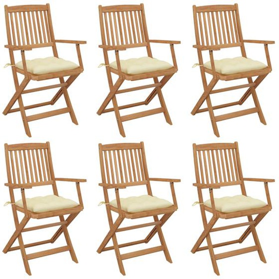 Chaises pliables de jardin lot de 6 avec coussins Bois dacacia