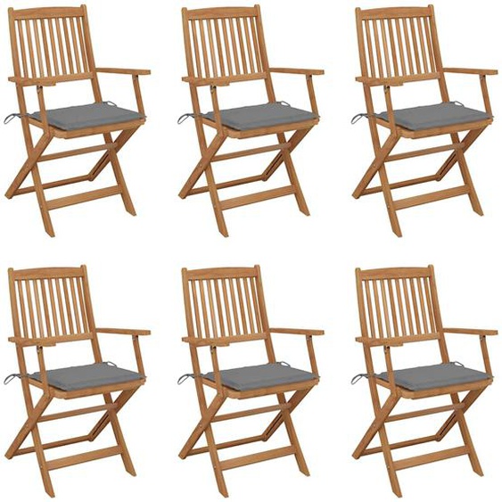 Chaises pliables de jardin lot de 6 avec coussins Bois dacacia
