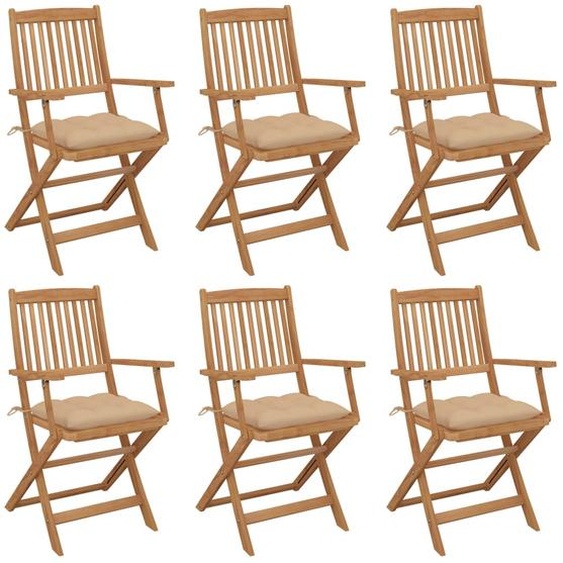 Chaises pliables de jardin lot de 6 avec coussins Bois dacacia