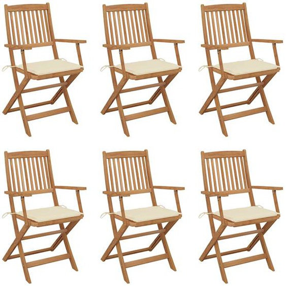 Chaises pliables de jardin lot de 6 avec coussins Bois dacacia