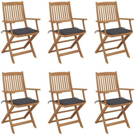 Chaises pliables de jardin lot de 6 avec coussins Bois dacacia