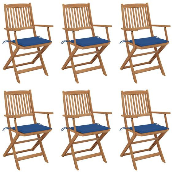 Chaises pliables de jardin lot de 6 avec coussins Bois dacacia