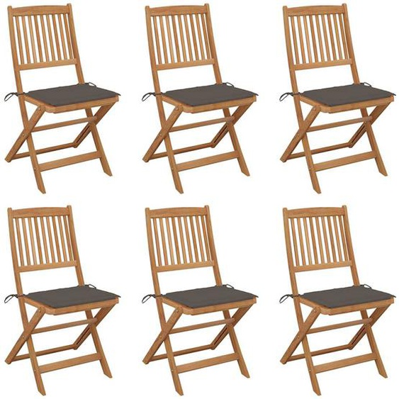 Chaises pliables de jardin lot de 6 avec coussins Bois dacacia