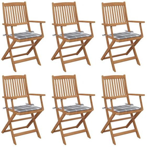 Chaises pliables de jardin lot de 6 avec coussins Bois dacacia