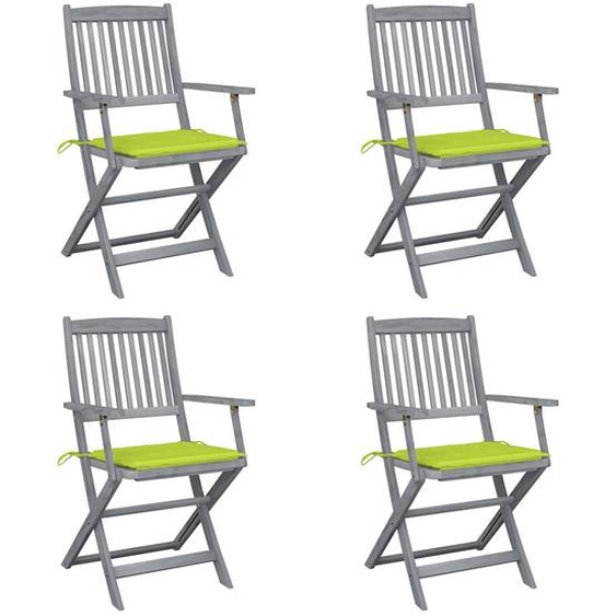 Chaises pliables dextérieur lot de 4 et coussins Bois dacacia
