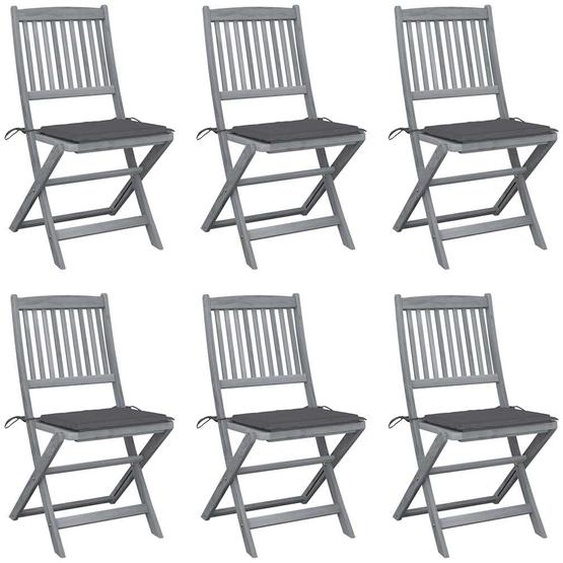 Chaises pliables dextérieur lot de 6 et coussins Bois dacacia