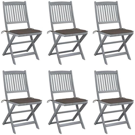 Chaises pliables dextérieur lot de 6 et coussins Bois dacacia