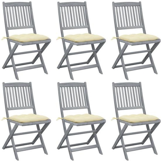 Chaises pliables dextérieur lot de 6 et coussins Bois dacacia