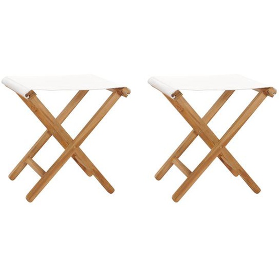 Chaises pliables lot de 2 Bois teck solide et tissu Blanc crème