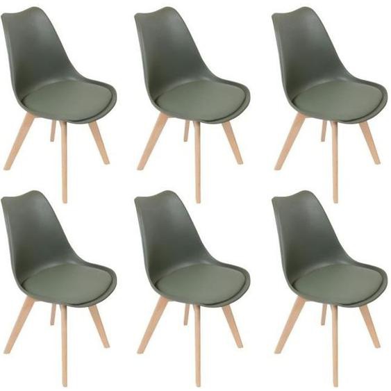 Chaises Scandinaves - ALTOBUY - Medaline - Bois massif - Kaki - Lot de 6